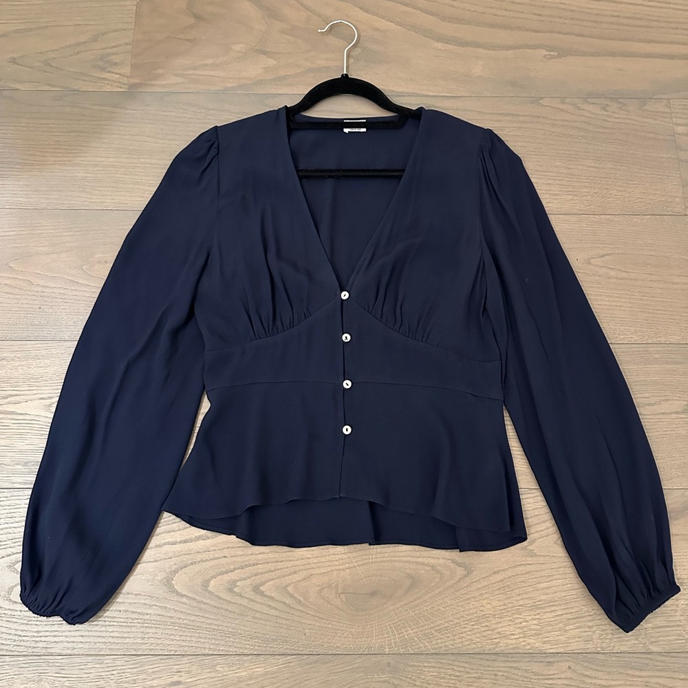 Aritzia Wilfred Prairie Blouse Navy Size Medium